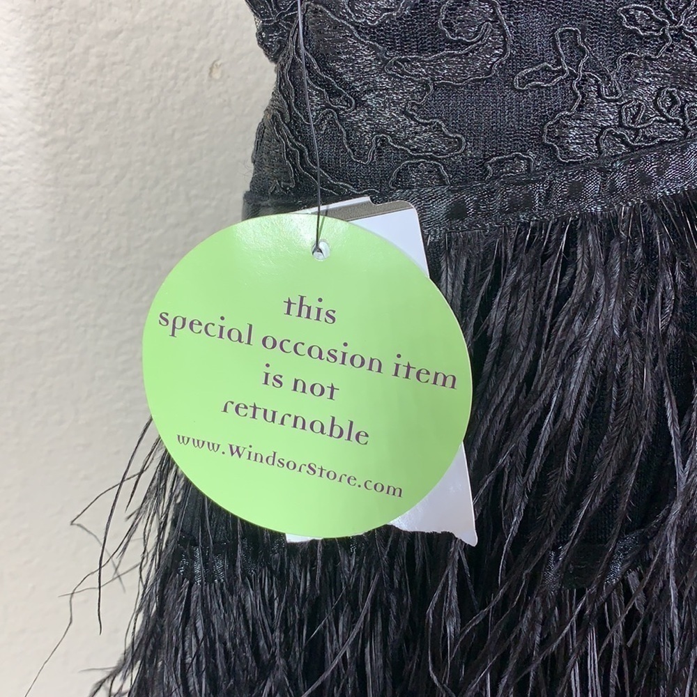 Windsor black ostrich spaghetti strap feather mini dress size large NWT - Picture 11 of 12